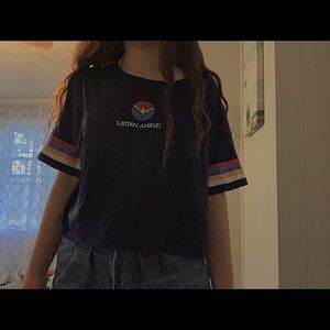 Captain Marvel Navy Blue Crop Top Striped Sleeves